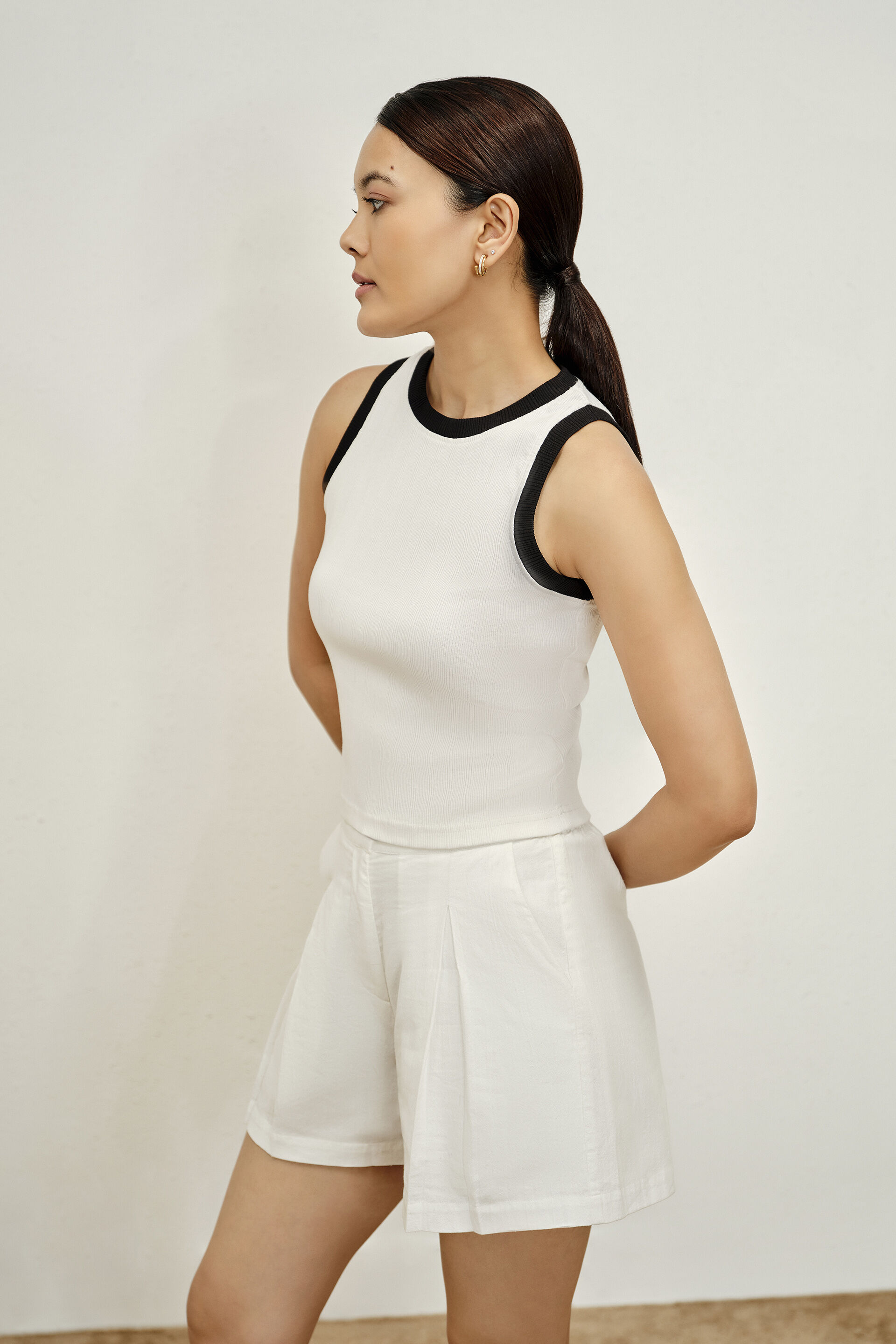White Ribbed Tank Top, White, image 3